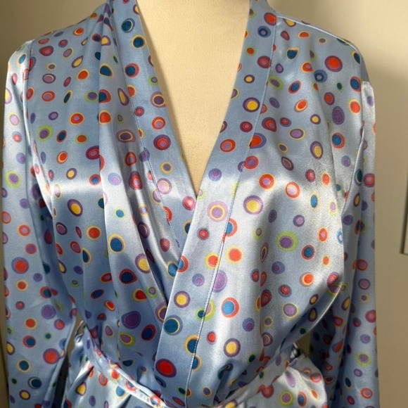 Vintage Blue multicolor polka dot robe with tie waist - Picture 3 of 5